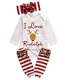 Baby Xmas Clothing Bodysuit Romper +Headband + Leg Warmers Sets (6-12 Months, White)
