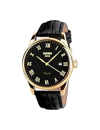 CakCity - Reloj de pulsera para hombre con esfera dorada y correa de piel marrón, de cuarzo, resistente al agua