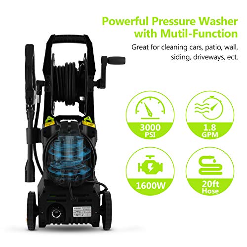 WHOLESUN 3000PSI Pressure Washer Electric 1.8GPM 1600W High Power