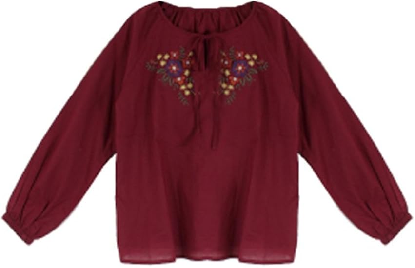 Amazon 刺繍入りブラウス M バーガンディ シャツ ブラウス 通販