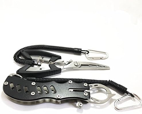 Cluttilapia Fishing Pliers Stainless Steel Tools- Fish Lip Gripper Stainless Steel Fish Holder And Fishing Pliers Hook Removers Fishing Line Cutters-2 Set-Black