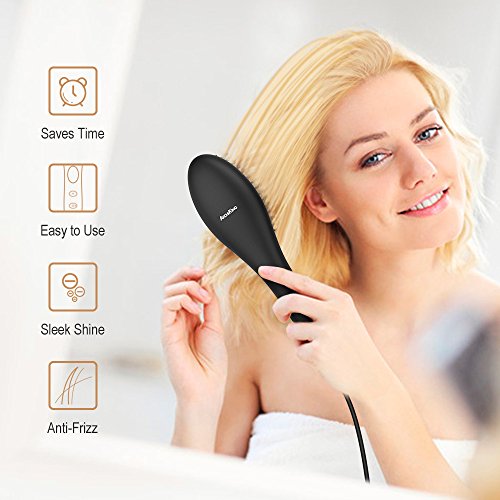 Hair Straightening Brush 2.0, ARCHIKING Ceramic Ionic Hair Straightener Brush with Double Anion Anti-scald Fast Heating Electric Auto Shut Off Dual-Voltage Perfect for Travel