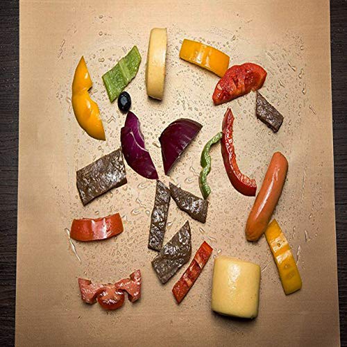 The perseids BBQ Grill Mat 5pcs, 100% Non-Stick Grilling Baking Mats Reusable Easy to Clean w/Silicone Brush & Kitchen Tong, Barbecue Accessories Kit for Gas, Charcoal, Electric Grill Oven in Copper