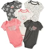Calvin Klein Baby Girls' 5 Pack Assorted Bodysuits, Gray/Coral, 3-6 Months