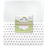 Fitted Crib Mattress Sheet and Bamboo Fabric Mattress Protector - 100% Jersey Cotton Sheets with Elephant Pattern Design