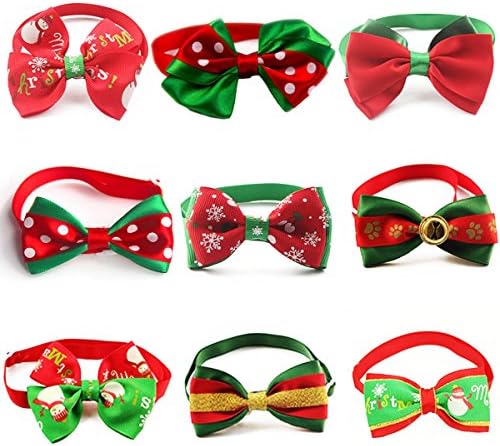Liaoshanshan 9 Piece Pet Christmas Bowtie Holiday Season Adjustable Dog Collar Cat Party Grooming Accessories