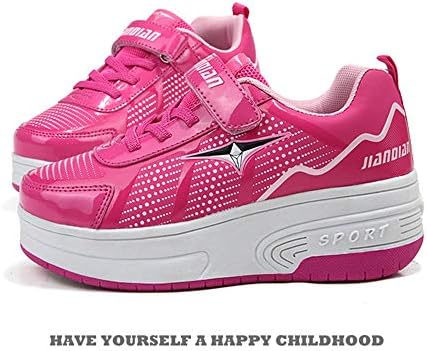 DFEDCLL Unisex Kids LED Roller Skate Shoes with Double Wheel, Removable Become Sport Trainer Non-slip wearUSB Sneakers for Boys Girls,Pink,32
