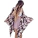 METFIT Women Boho Floral Chiffon Loose Shawl Kimono Cardigan Cover up Blouse (L, Floral)