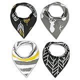 4-Pack Unisex Baby Toddlers Bandana Drool Bibs with Snaps 100% Soft Organic Cotton Unique Shower Gift Set Super Absorbent for Teething Feeding Fashion Adjustable (H)