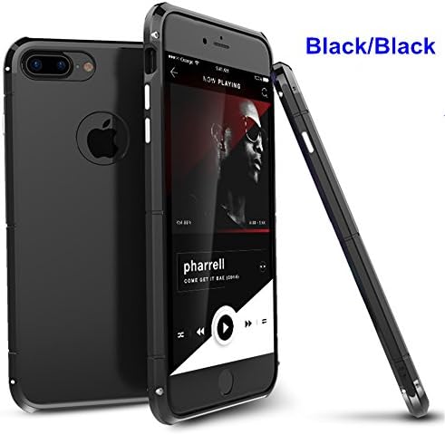 iPhone 7 Plus Aluminum Case,Aircraft Metal Bumper Plastic Back Cover Cases for iPhone 7 Plus with Tempered Glass Screen Protector,Antiknock Shockproof Tough Metal Frame Back Case Shell (Black/Black)