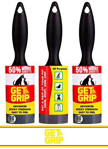 (3 Rolls - 270 Extra Sticky Sheets)- Lint Rollers for Pet Hair, Clothes, and Furniture - Heavy Duty Handles by GET A GRIP
