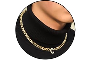 APaztip A-Z Initial Necklace for Men Cuban Link Chains Jewelry present Letter Women Pendant High polished Stainless Steel Gold/Silver 6.5mm 16+2 Inches