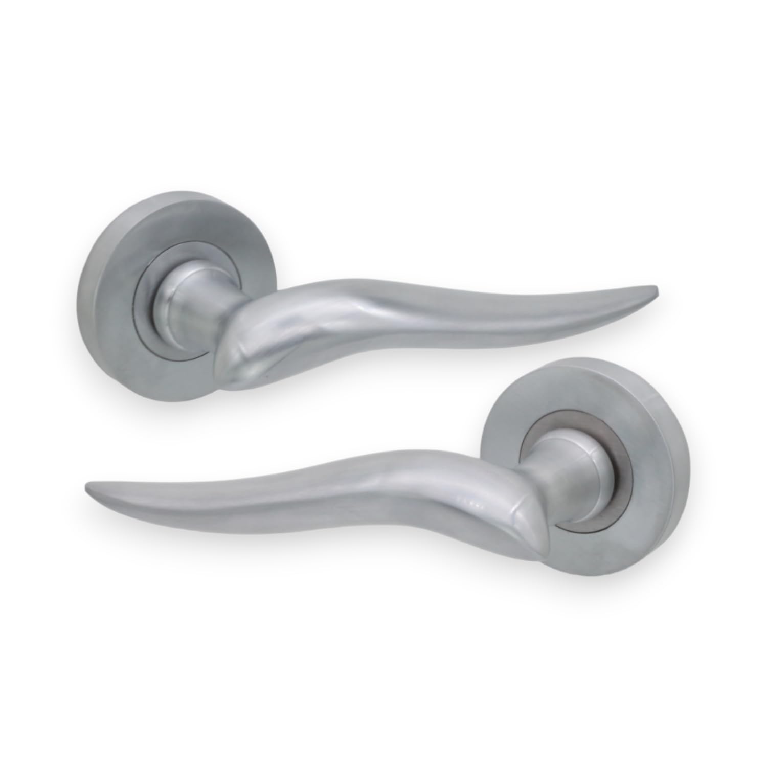 Infinity Decor Fiorella Satin Chrome Lever on Round Rose Latch Door Handles Set Passage Pull Handles - for Interior & Exterior Doors