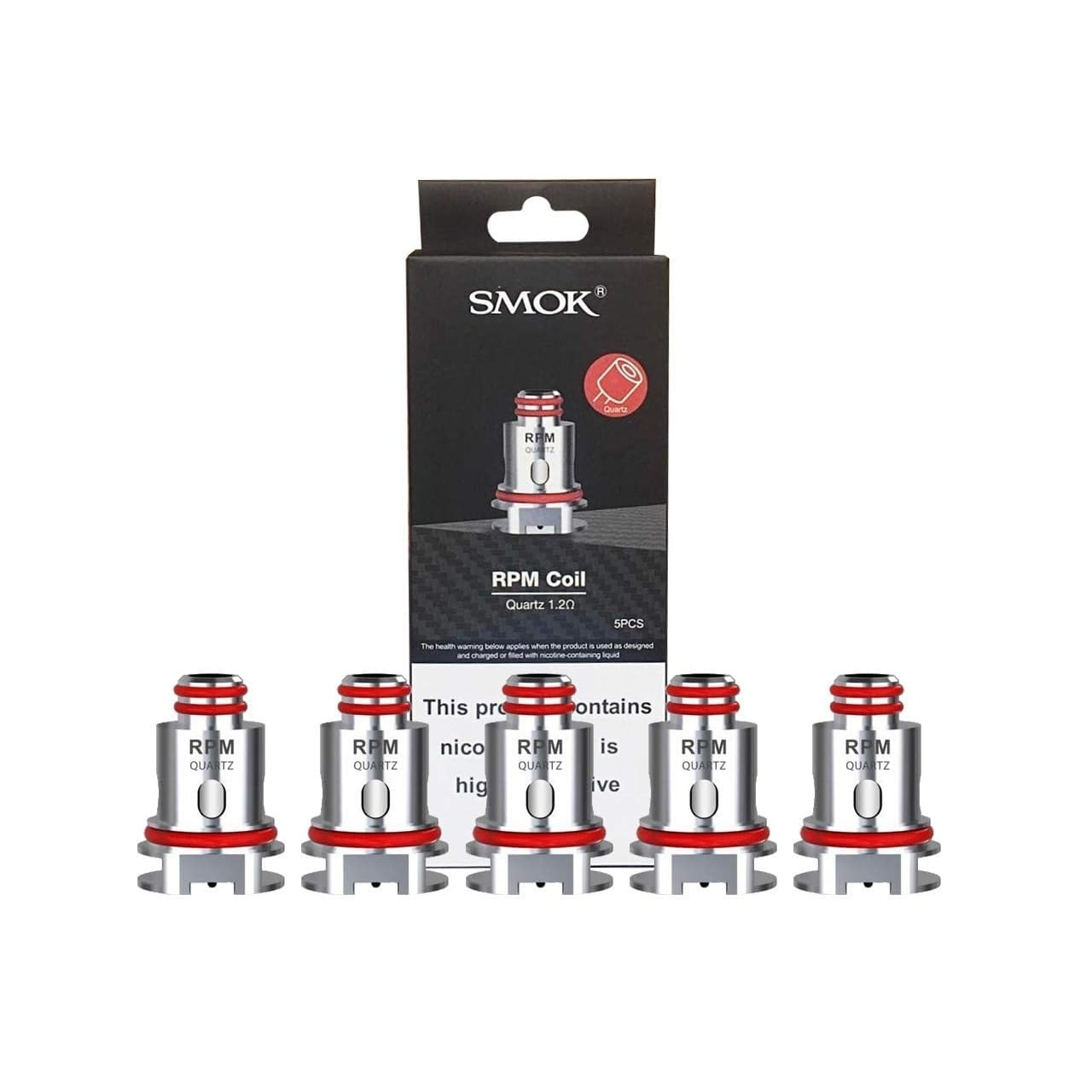 SMOK RPM Coils 1.2 Ohm Quartz [Pack of 5] - Quick Heating with Pure Flavor, MTL Vaping at 12W, Replacement Coil For RPM Series Pods (RPM4, Nord4, IPX80, NordX), No Nicotine