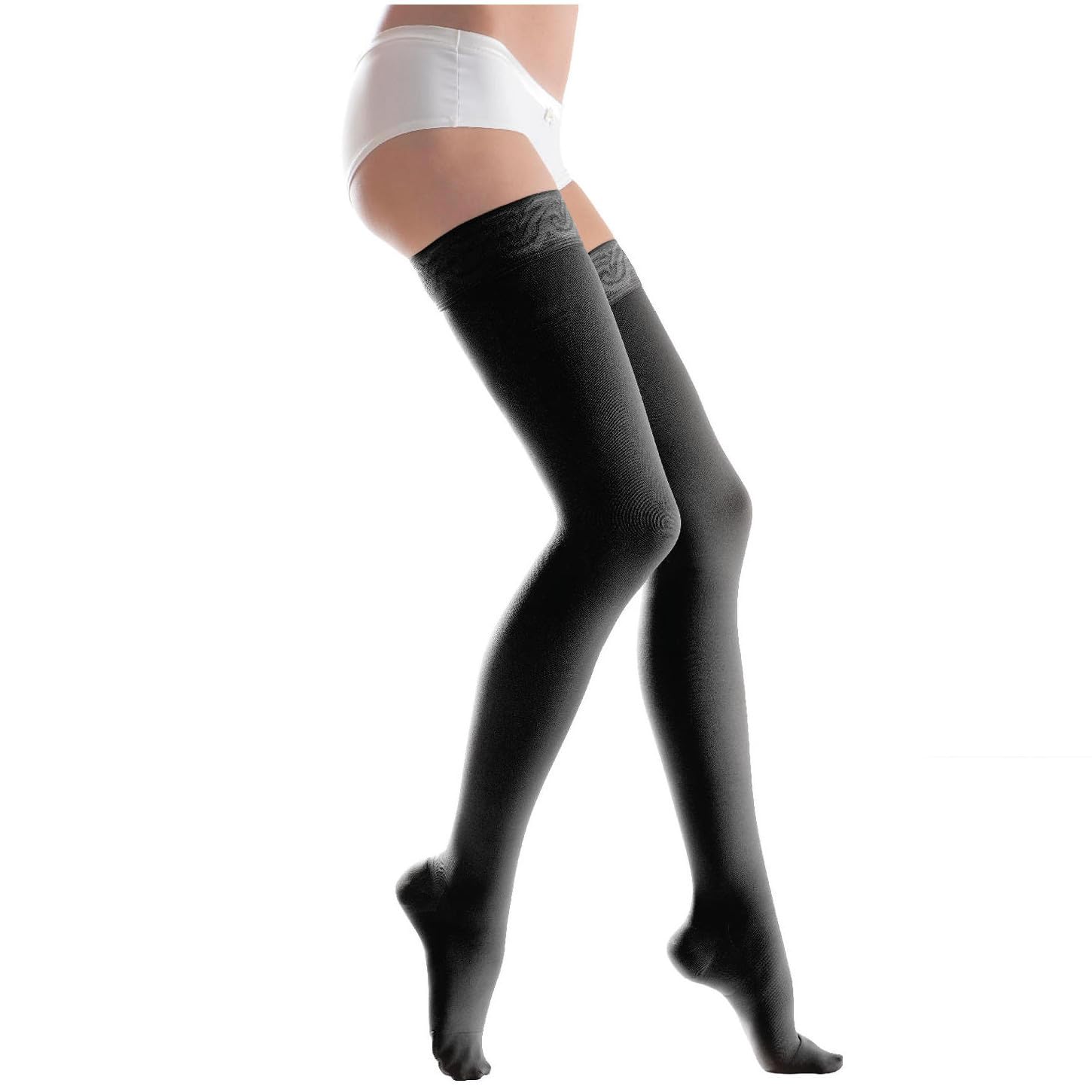 Lauma Medical, 23-32 mmHg Medical Compression Stockings Class 2 with Lacy-striped, Varicose Veins, Often Swelling in Legs, Pain in Calves and Feet (Long, M-Size, Black)