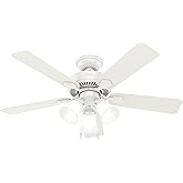 Hunter 44 inch Indoor Ceiling Fan with LED Lights - White Ceiling Fan with Pull Chain, For Bedroom, Living Room, or Kitchen, 