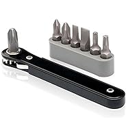 NEIKO 03044A 1/4-Inch Drive Mini Ratchet Screwdriver Set, 8 Pc, Cr-V Steel, Tight Reach, 90 Degree Screwdriver, Low Profile, 