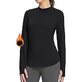 baleaf Women's Thermal Shirts Fleece Lined Tops Long Sleeve Mock Neck Cold Weather Running Workout Gear Pocket Thumbhole