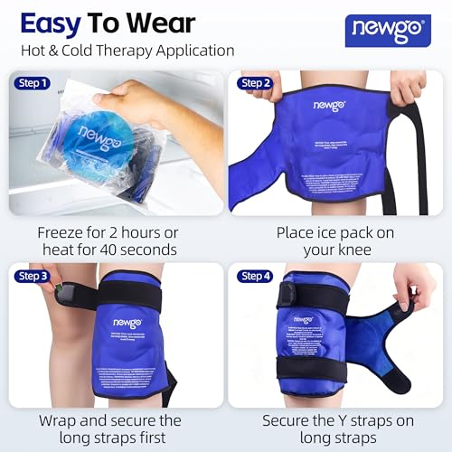 NEWGO Ice Pack for Knee Replacement Surgery, Reusable Gel Cold Pack Knee Ice Pack Wrap Around Entire Knee for Knee Injuries, Knee Ice Wrap for Pain Relief, Swelling, Bruises (Blue)
