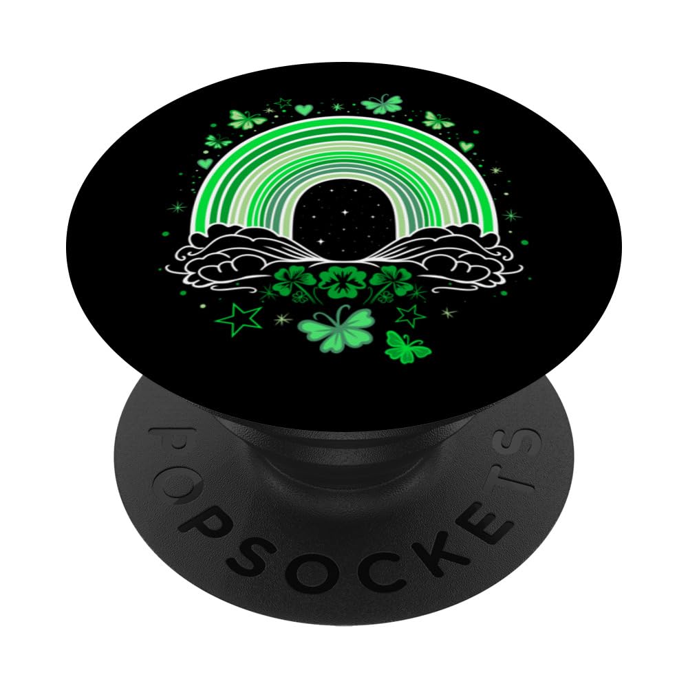 St Patricks Day Rainbow Shamrock Confetti and Butterflies PopSockets Swappable PopGrip