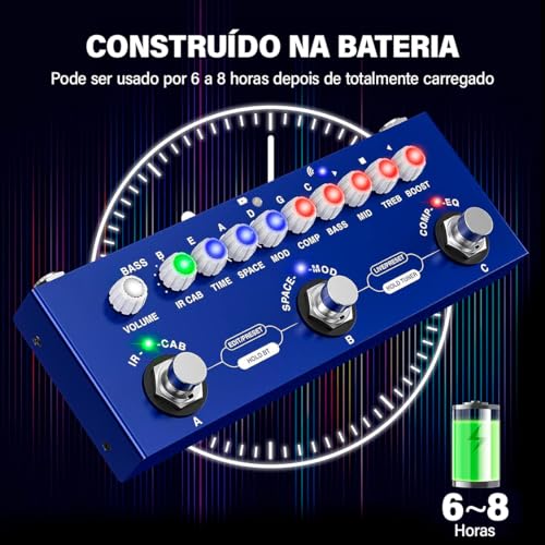 Cuvave cube baby Baixo/bass pedaleira, 26 portas, 7 sintonizadores modulares ajuste de excitação/equalização/efeito de compressão/efeito periférico/efeito espacial/IR/TUNER, Gravável e recarregável