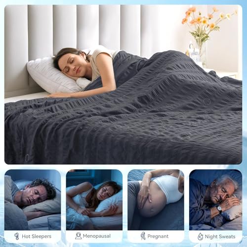 IKALIFE Cooling Blanket Bed for People - Q-Max > 0.5 Cooling Blanket Lightweight Summer Blanket Cooling Blanket Ice Blanket for Sleeping Cold Blanket for Summer Sleeping 150 x 200 cm Grey