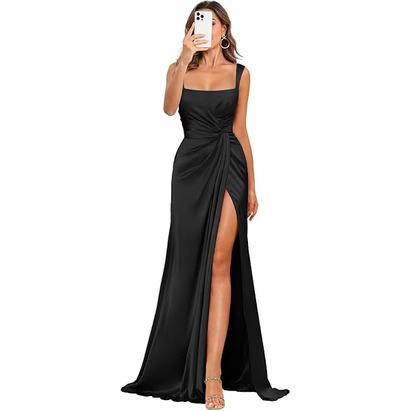MAGGCIF Square Neck Bridesmaid Dresses For Women With Slit Ruffle...