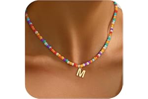 Decholly Colorful Initial Necklaces for Girls Women - Cute Beaded Choker Initial Necklace Teen Girl Gifts Trendy Stuff, Bohemian Letter Necklace Personalized Gifts for Girls Women Jewelry