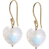 Gempires Heart Shaped Rainbow Moonstone Earrings for Women Gold Plated Natural Gemstone Jewelry Hypoallergenic Handmade Lightweight Gift for Her Elegant Crystal Dangle Style