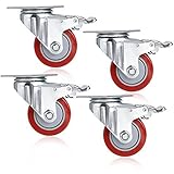 3'' PVC Heavy Duty Swivel Caster Wheels 360 Degree Top Plate with Brake Pack of 4 - Red (880Lbs)