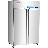 Coolake 48" W 2 Door Commercial Refrigerator and Freezer Combo, 36 Cu.ft 2 Section Stainless Steel Solid Door Fan Cooling Upright Reach in Freezer for Restaurant, Bar, Shop, Garage on Fridge.com