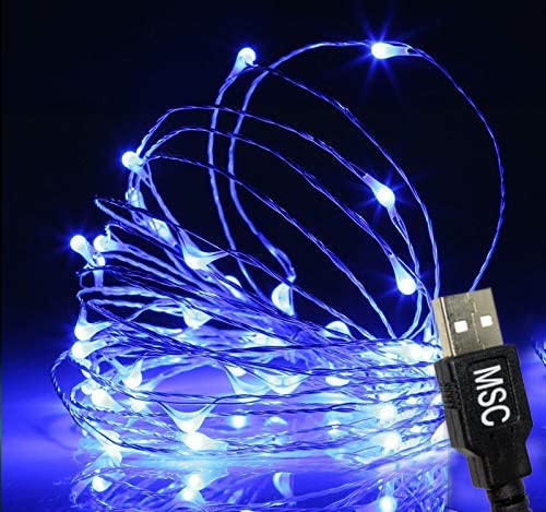 MSC - 16.5 ft / 5m - 50 Led's USB Powered LED 5m Blue Coloured String Fairy Lights On Copper Cable with Light Effects, Ideal for Christmas, Xmas, Party,Wedding,Decoration Blue-USB-5m
