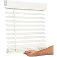 LOTUS & WINDOWARE Cordless 2-inchFaux Wood Blind 34" Wide x 60" Long,(Soft White-Antique White),Smooth, Room Darkening, Horizontal Blinds for Living Room, Bedroom, Interior Door Windows
