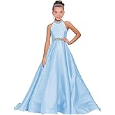 Jirocum Girls Pageant Dresses Rhinestone Princess Formal Wedding Party Communion Gowns A Line Floor Length Satin Flower Girls