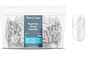 PureCaps USA - Empty Vegetarian Pill Capsules Size 2 | 100 Joined Pills| Clear| Non-GMO Certified | SLS, Gluten, Preservative Free