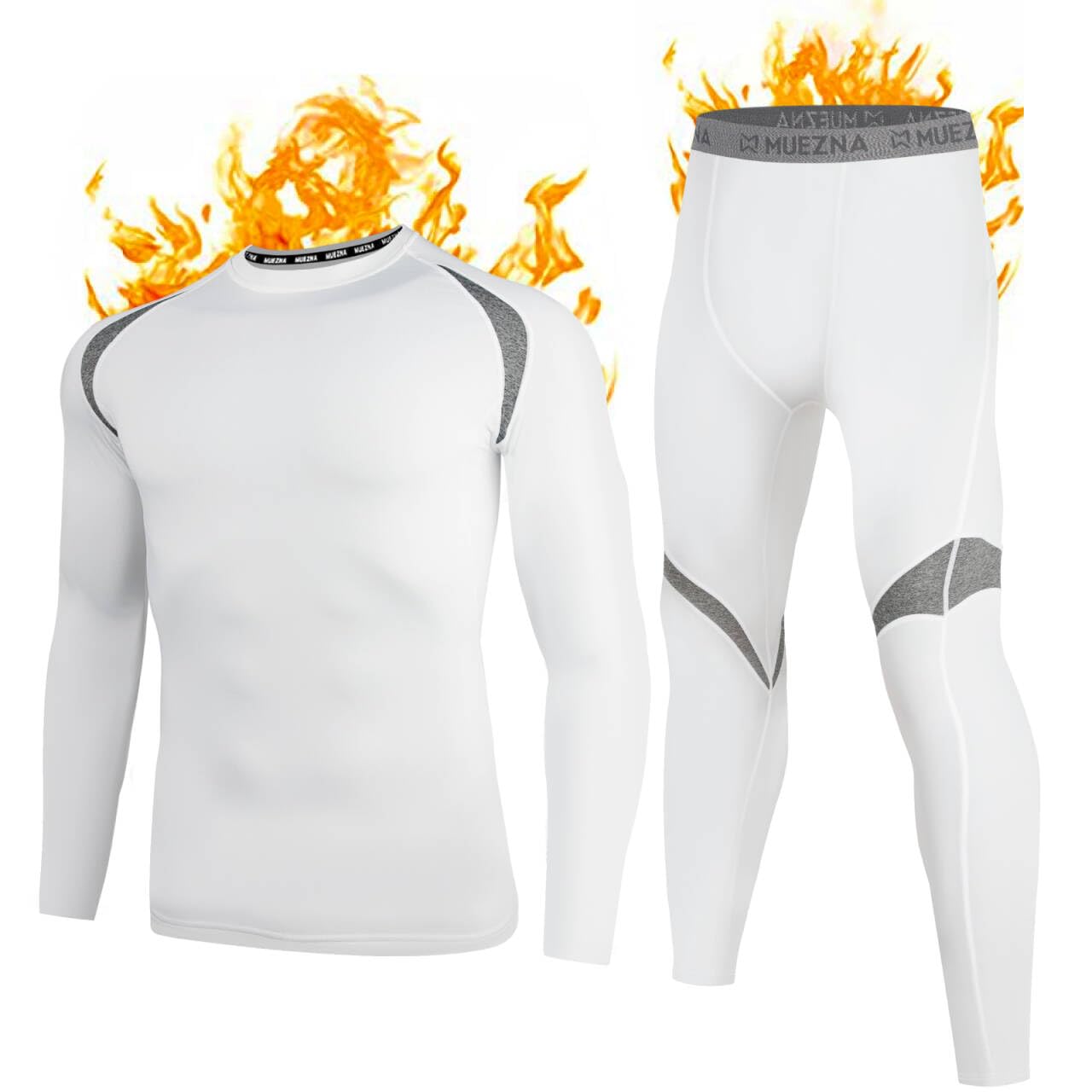 Muezna Men's Thermal Top and Bottom Set Underwear Long Johns Base Layer with Soft Fleece Lined White Image