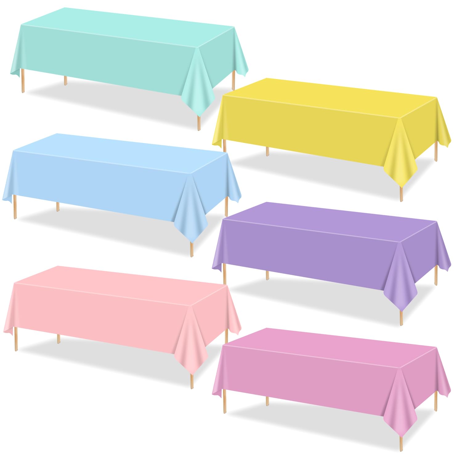 QUERICKY 6 Pack Pastel Tablecloths, 220x130cm Ice Cream Colorful Rectangle Table Covers, Pastel Rainbow Mix Color Decorations for Birthday, Rainbow Party, Ice Cream Themed Party, Baby Shower