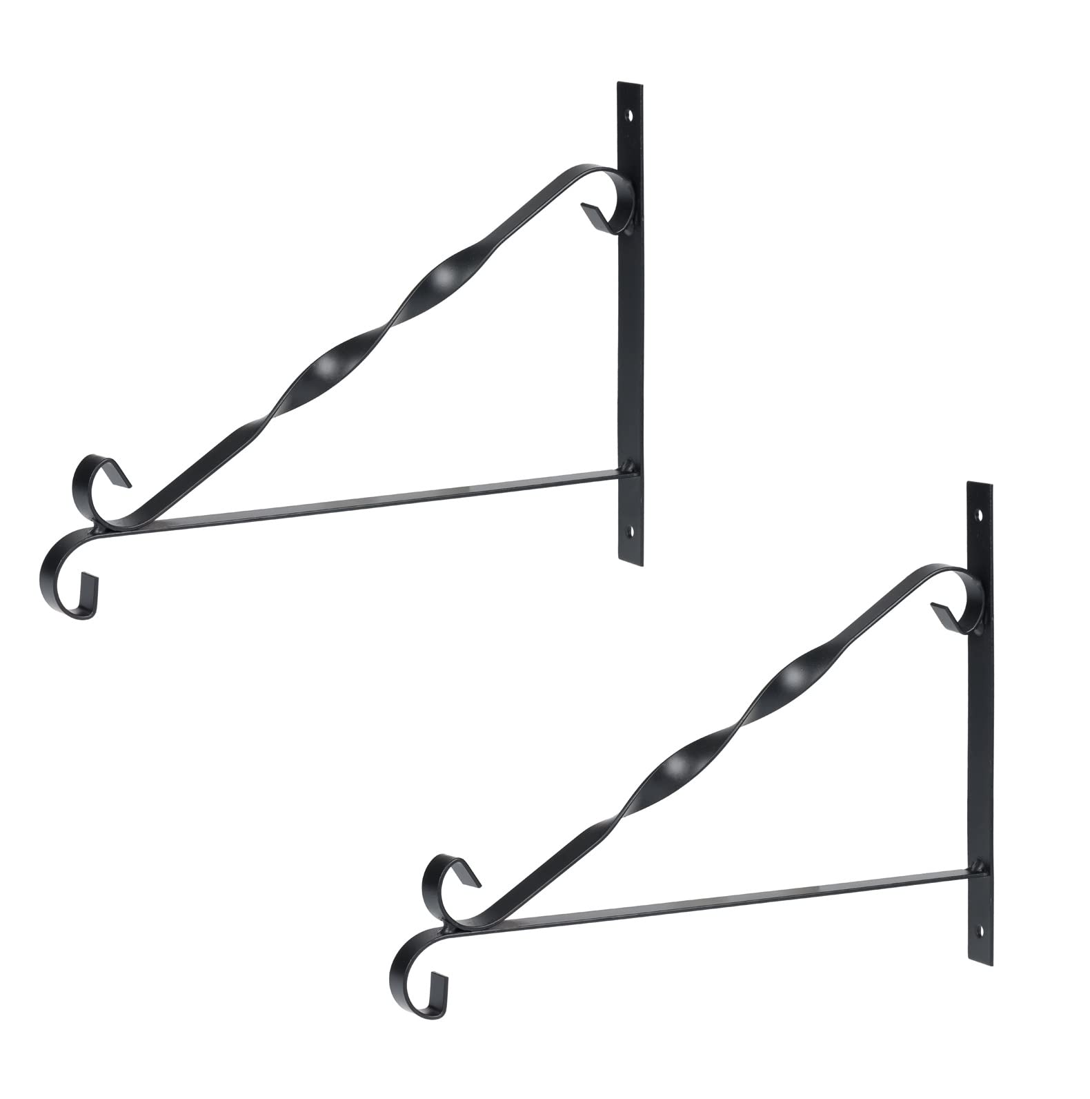 Invero Set of 2 Multi-Purpose Decorative Spiral Steel Wall Mounted Bracket - Outdoor Garden Décor Hanger for Plants, Flowers, Lanterns, Lights, Ornaments or Bird Feeders - Black