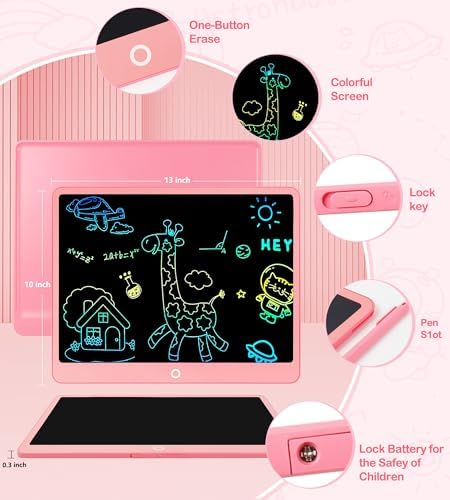 Bunte LCD Schreibtafel Kinder 16 Zoll, Maltafel Zaubertafel Digital Zeichnen Writing Tablet Ektronischer Grafiktablet 3-12 jährige mädchen Jungenkinderspielzeug Geschenke (Rosa)