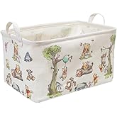 CORODER Rectangle Cute Bear Nursery Storage Basket With A Waterproof PE Coating, Foldable Large Canvas Laundry Hamper, Decorative Storage Baskets Suitable For Bathroom and Bedroom (White)