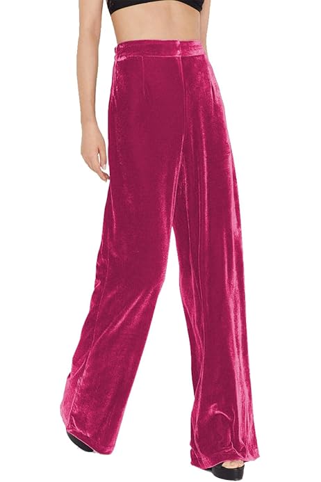 ODIZLI Velvet Pants for Women Straight Wide Leg Trousers Solid 