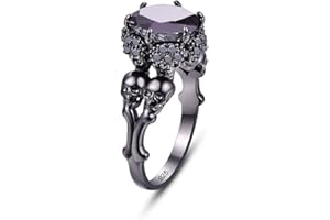 Emsione Titanium Stainless Steel Created Black Spinel Round Cut Halo with Two Row Punk Skull Eternity Ring