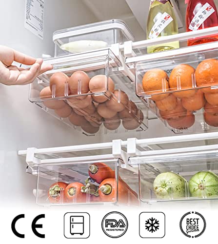 TERRIFI Refrigerator Organizer Bins, Pull-out Fridge Drawer Organizer Bins, Kitchen Refrigerator Storage Pantry Organizer for Fruit and Vegetable, Fridge Organization fit for Fridge Shelf Under 0.6"