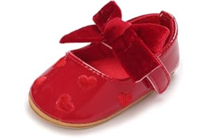 Clowora Infant Toddler Baby Girl Dress Shoes Mary Jane First Walking PU Leather Princess Wedding Rubber Sole Non-Slip with Bowknot Floral Flats