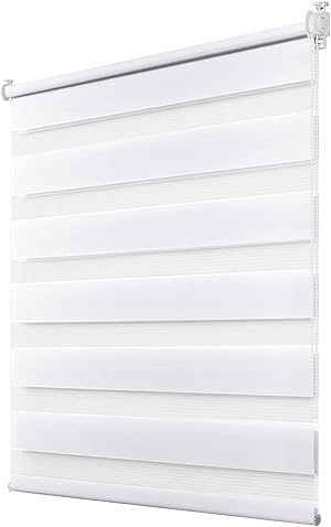 Deswell Doppelrollo Klemmfix ohne Bohren Weiß B90 x H120 cm (Stoffbreite 86cm) Rollos für Fenster ohne Bohren für Fenster mit Lichtdurchlässig & Verdunkelnd/Höhe Stufenlos Verstellbar