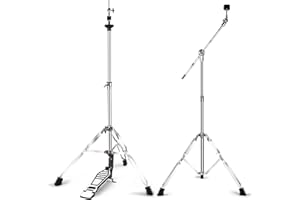 Seteol Hi Hat Stand + Boom Cymbal Stand Set, Dual Braced 3-Leg Adjustable Hi-Hat Cymbal Stand with Smooth Pedal, Adjustable Boom Cymbal Stand for Drum Hardware for Mounting Crash, Ride, Splash Cymbal