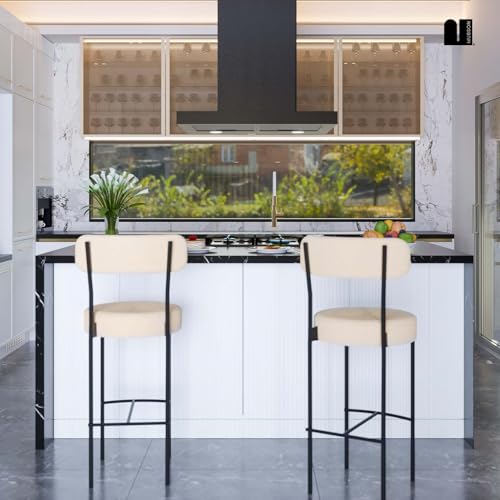 MUBSON Juego de 2 Bancos para Barra de Cocina. Par de Taburetes de Cocina o Bar T﻿apizados. Set de 2 Sillas Altas Altura de 1 Metro con Respaldo Luma. Bar Chairs