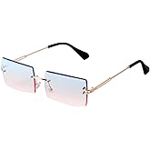 ADE WU Vintage Rimless Sunglasses for Women Men 90s Fashion Frameless Rectangle Tinted Sun Glasses Unisex Stylish