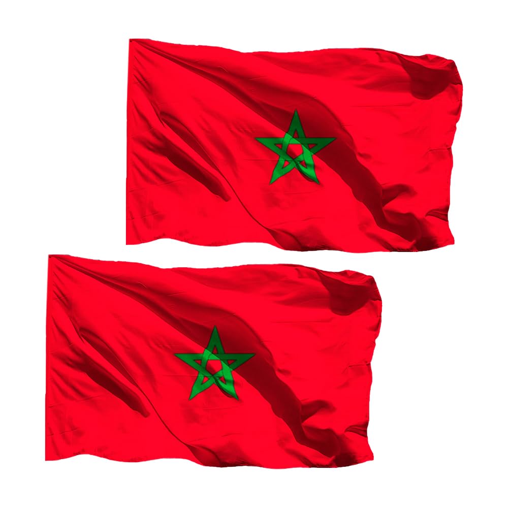 JYC CREATIVE 2 x Morocco Flag, Flag 90cm x 150cm, Large Flag with Pole Loop and Cords, Lightweight Flag, Flag for Sports, Football, Demonstrations, Buildings,