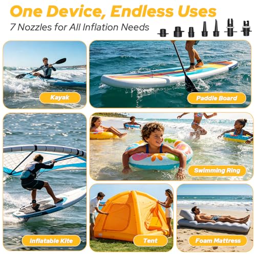 150PSI Electric Paddle Board Pump, 16000mAh Cordless Rechargeable SUP Pump with LED Light, Intelligent Triple Stage Inflation & Deflation, Auto-Off for Stand Up Paddle Boards, Surfing Kite, Tent, Boat